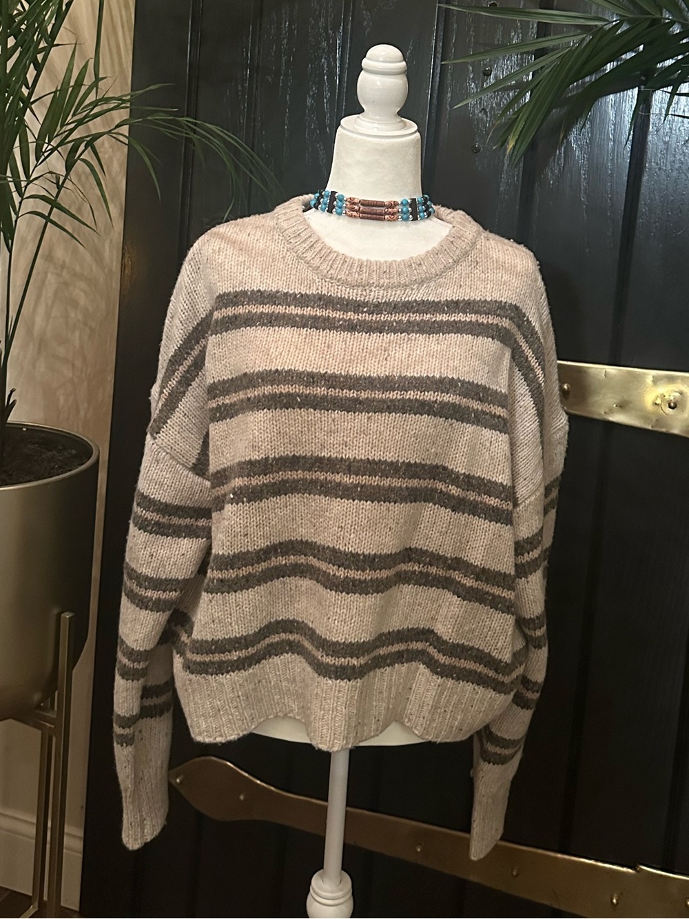 NWT SPIRITUAL GANGSTER EVEREVE WILDER Striped Crewneck cropped sweater Alpaca XS